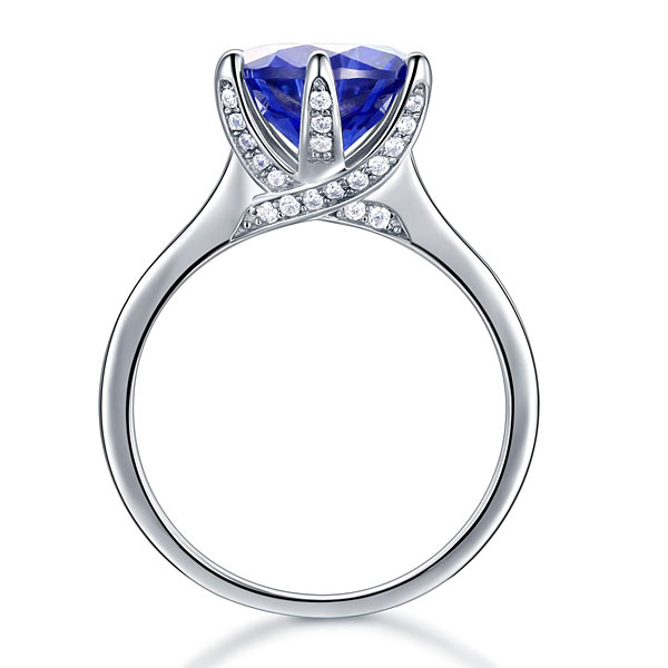 925 Sterling Silver Engagement Luxury Ring 3 Carat Blue Created Tanzanite Jewelry