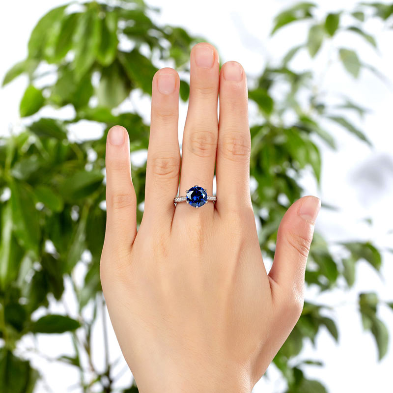 925 Sterling Silver Engagement Luxury Ring 3 Carat Blue Created Tanzanite Jewelry