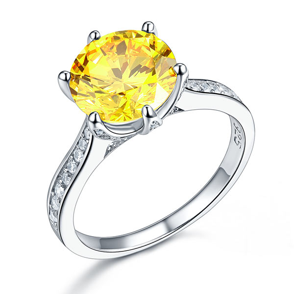 925 Sterling Silver Bridal Engagement Luxury Ring 3 Carat Yellow Canary Created Diamond