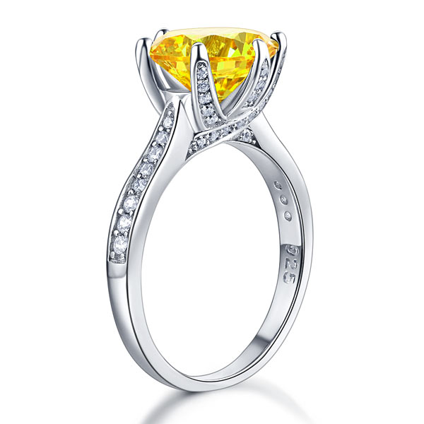 925 Sterling Silver Bridal Engagement Luxury Ring 3 Carat Yellow Canary Created Diamond