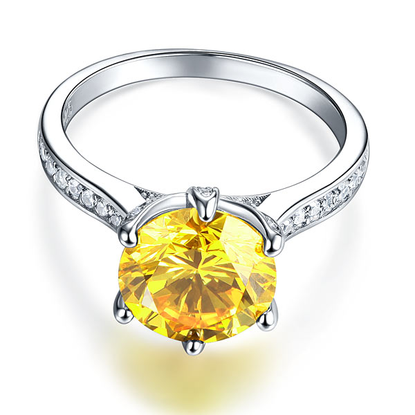 925 Sterling Silver Bridal Engagement Luxury Ring 3 Carat Yellow Canary Created Diamond