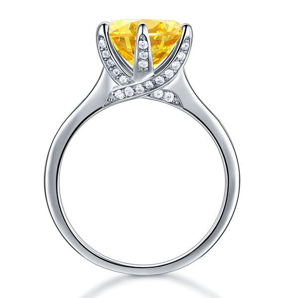 925 Sterling Silver Bridal Engagement Luxury Ring 3 Carat Yellow Canary Created Diamond