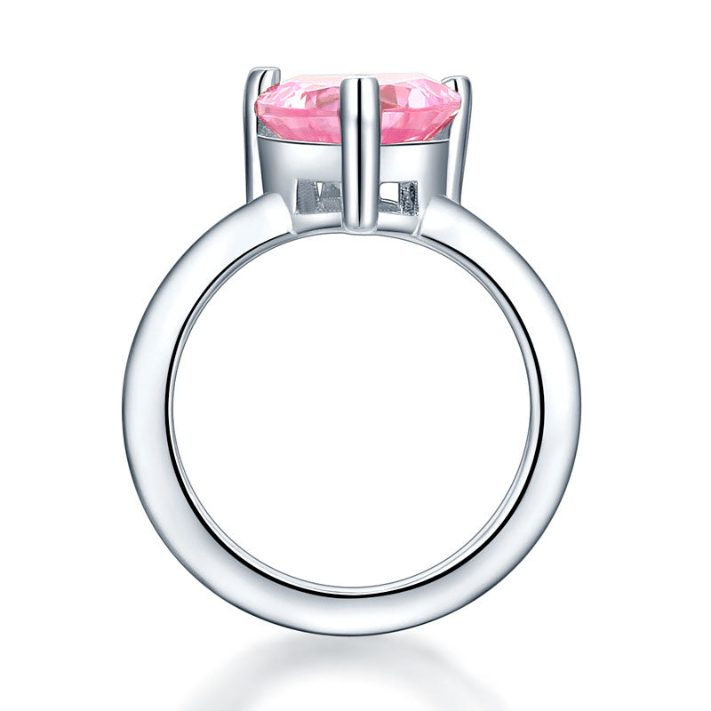 Newborn Baby 925 Sterling Silver Ring Pink Heart Created Diamond