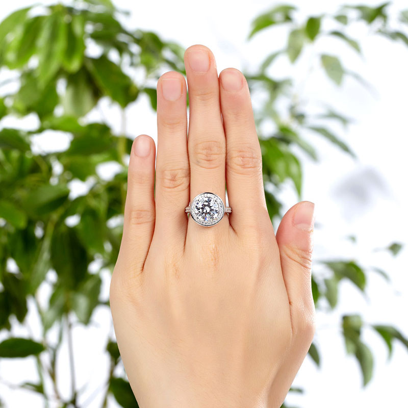 Luxury 925 Sterling Silver Wedding Anniversary Engagement Ring Halo 3.5 Ct Created Diamond