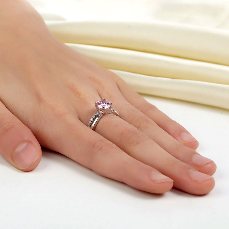 925 Sterling Silver Wedding Promise Anniversary Ring 1.25 Ct Fancy Pink Created Diamond