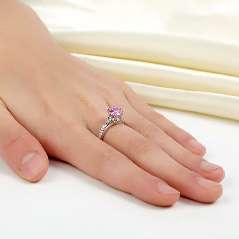 6 Claws 925 Sterling Silver Wedding Promise Anniversary Ring 1.25 Ct Fancy Pink Created Diamond