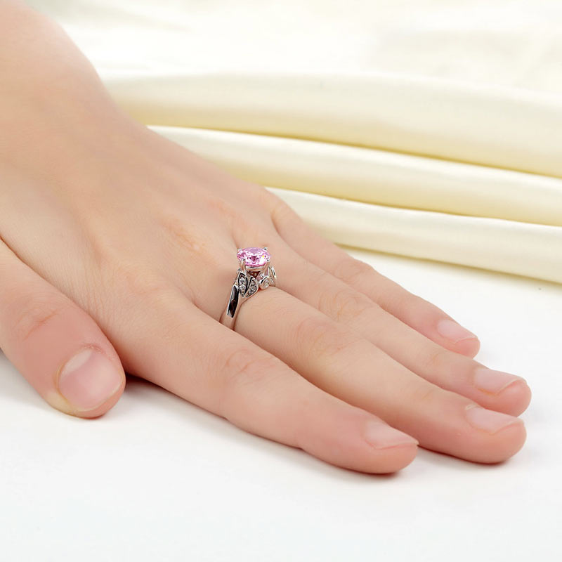 Flower 925 Sterling Silver Wedding Promise Anniversary Ring 1.25 Ct Fancy Pink Created Diamond Jewelry