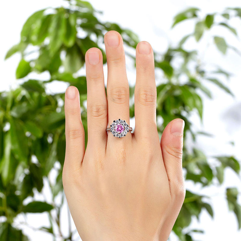 Snowflake 925 Sterling Silver Wedding Promise Anniversary Ring 1 Ct Fancy Pink Created Diamond Ring