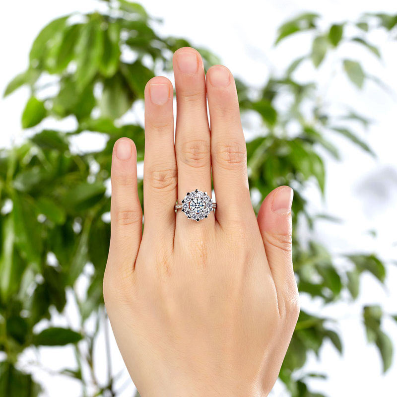 Snowflake 925 Sterling Silver Wedding Promise Anniversary Ring 1 Ct Created Diamond Ring