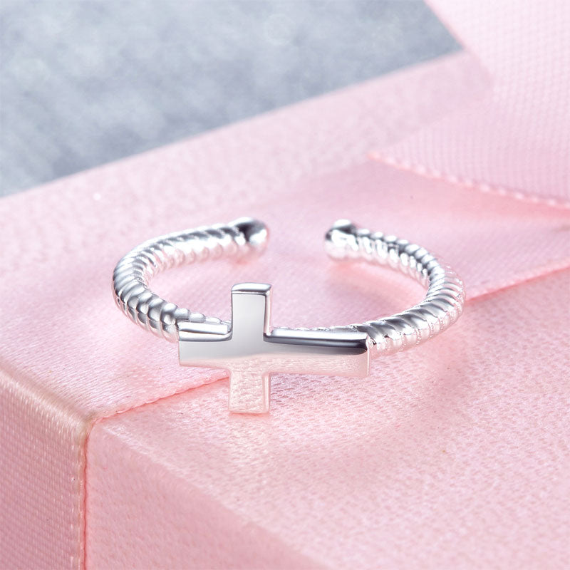Kids Girls Cross Ring Solid 925 Sterling Silver Children Ring