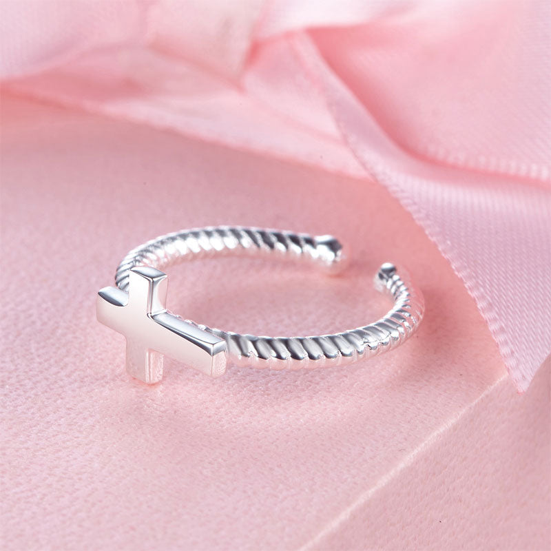 Kids Girls Cross Ring Solid 925 Sterling Silver Children Ring