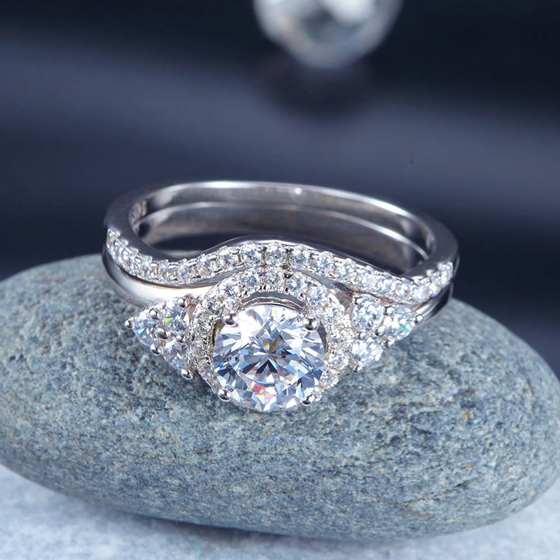 Solid 925 Sterling Silver Wedding Engagement Ring Set Anniversary Art Deco 1 Ct