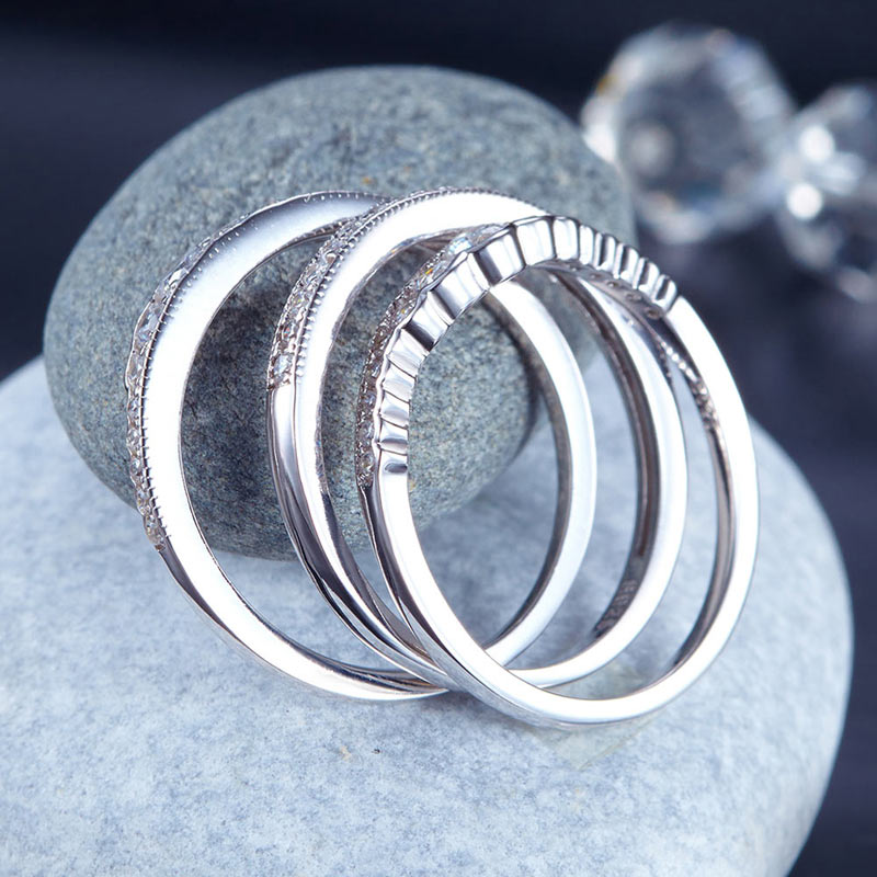 Solid 925 Sterling Silver Wedding Band Ring Set 3-Pieces Anniversary Ring