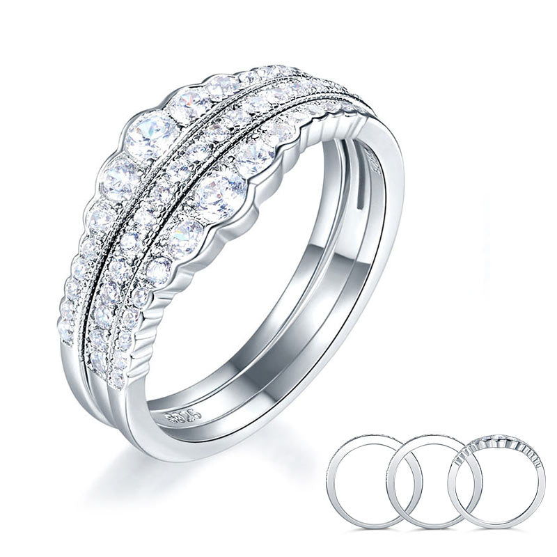 Solid 925 Sterling Silver Wedding Band Ring Set 3-Pieces Anniversary Ring