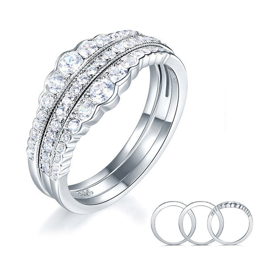 Solid 925 Sterling Silver Wedding Band Ring Set 3-Pieces Anniversary Ring
