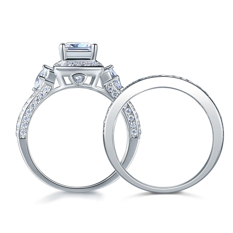 Princess Cut 925 Sterling Silver Wedding Engagement Ring Set Anniversary Ring