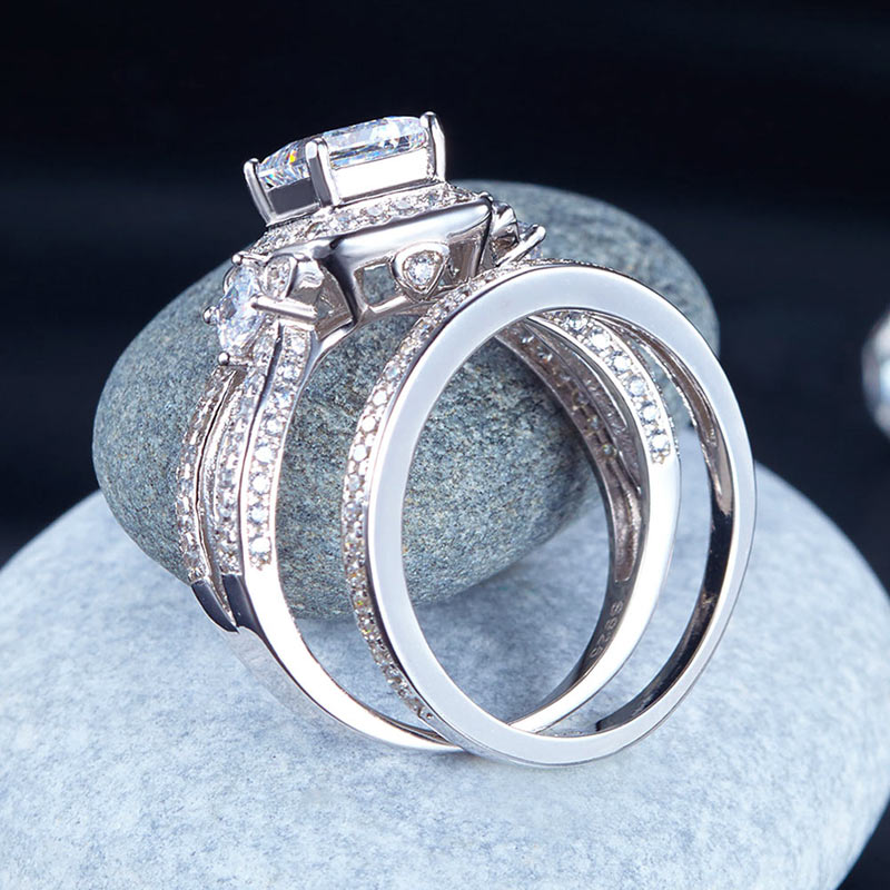 Princess Cut 925 Sterling Silver Wedding Engagement Ring Set Anniversary Ring