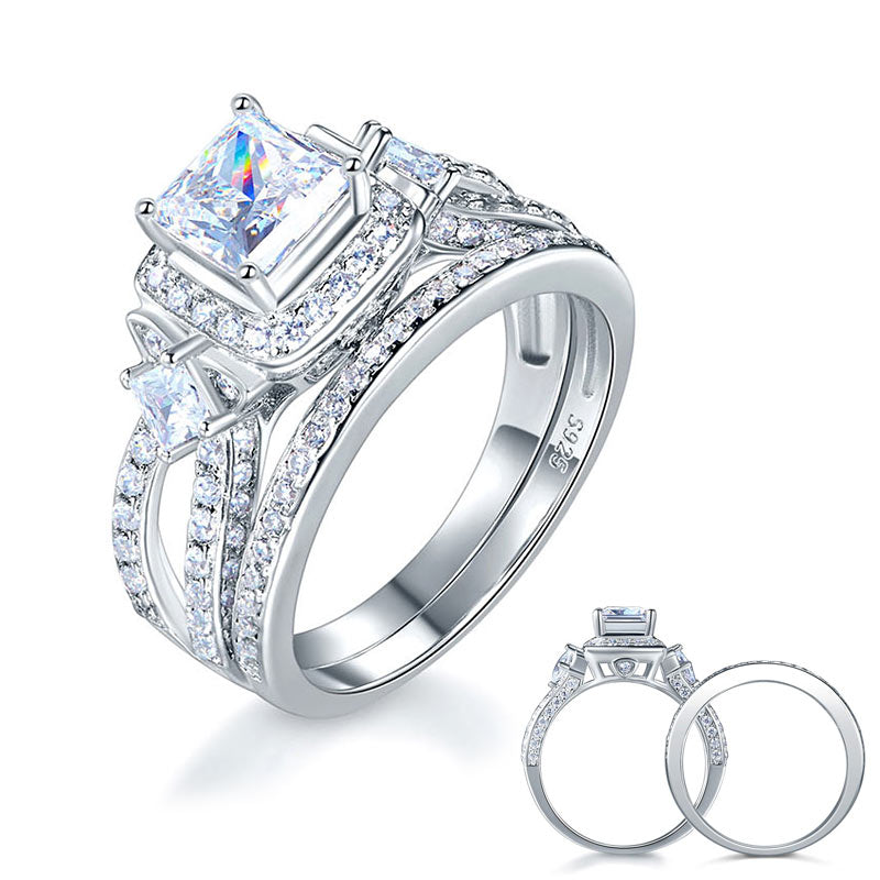 Princess Cut 925 Sterling Silver Wedding Engagement Ring Set Anniversary Ring