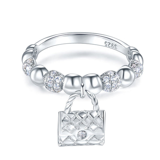 Solid 925 Sterling Silver Band Ring Dangle Purse New Style