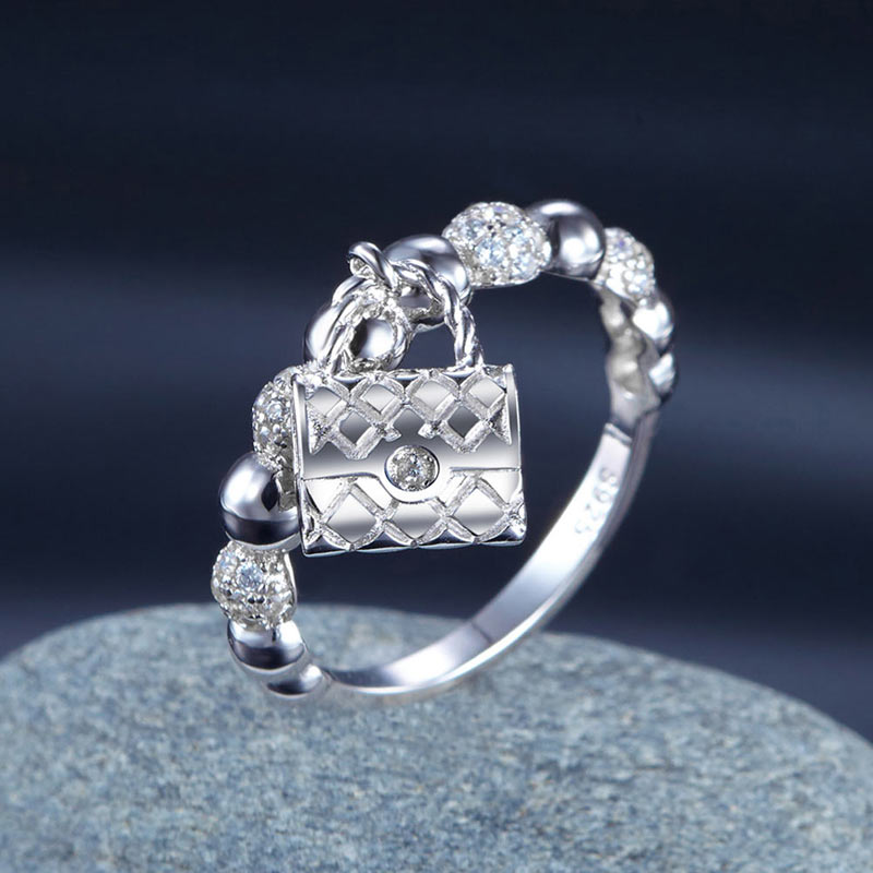 Solid 925 Sterling Silver Band Ring Dangle Purse New Style