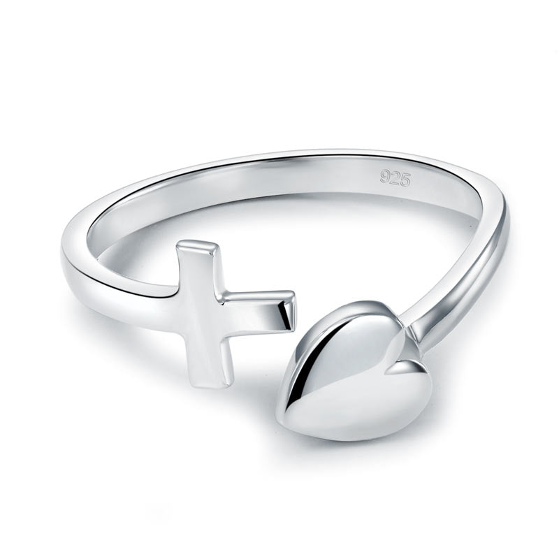 Plain Solid 925 Sterling Silver Ring Cross Heart