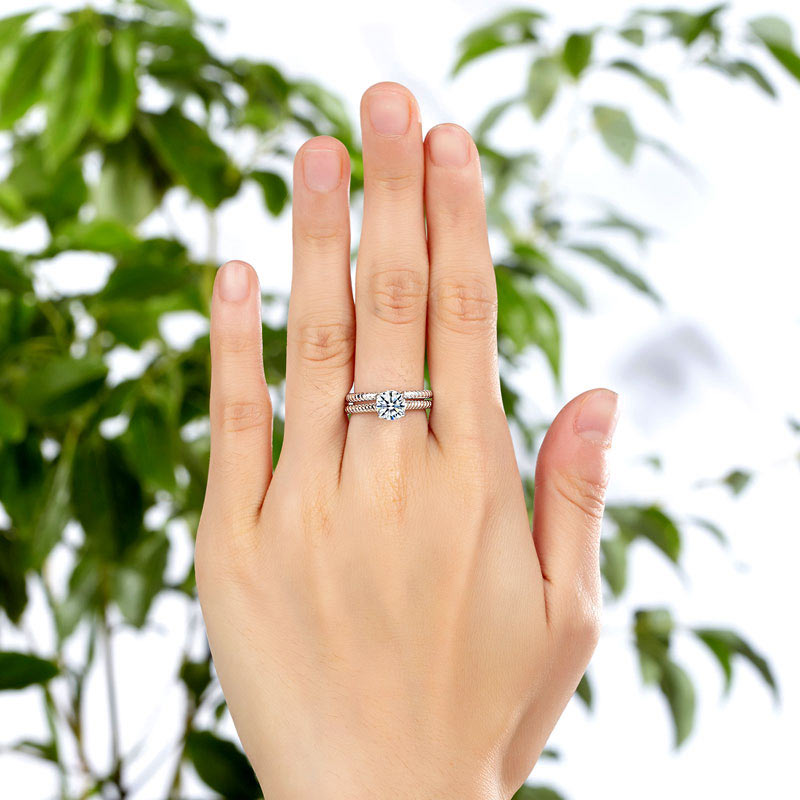 Promise Engagement 2-PC Solid Sterling 925 Silver Twist Solitaire Ring Set