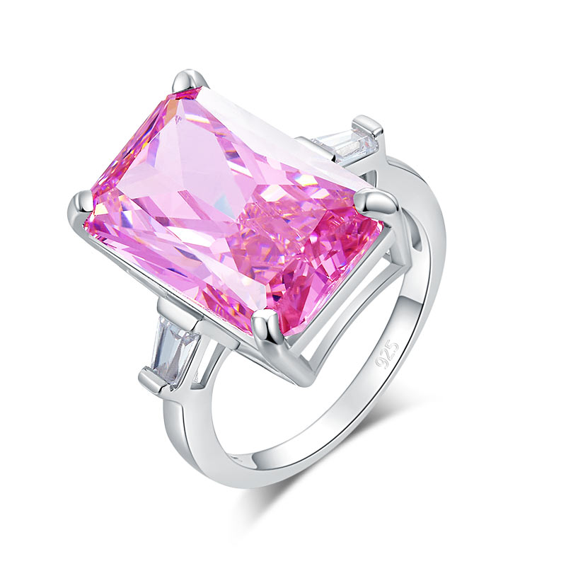 8.5 Carat Pink Created Diamante Stone Solid 925 Sterling Silver Ring