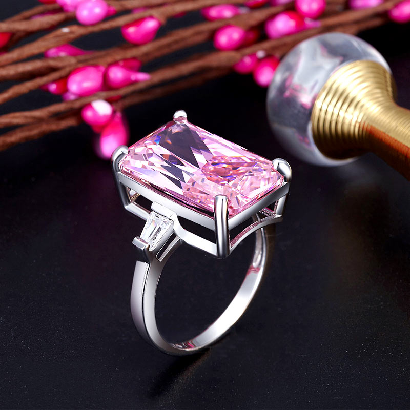 8.5 Carat Pink Created Diamante Stone Solid 925 Sterling Silver Ring