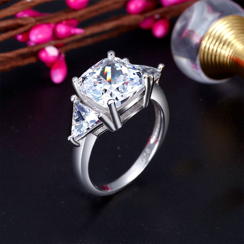 Cushion Cut 4 Carat Solid 925 Sterling Silver Ring Party Luxury Jewelry Created Ring