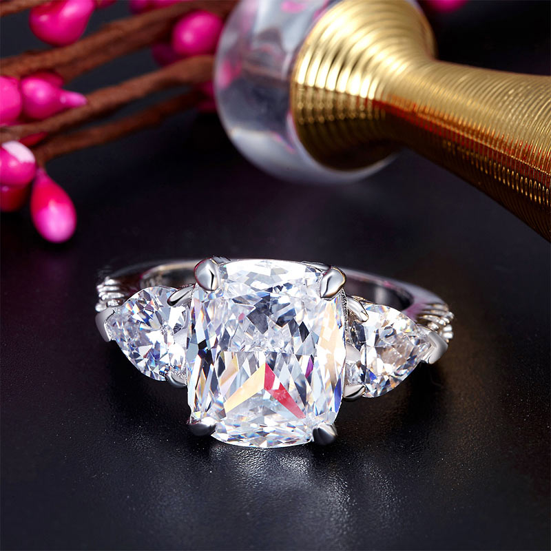 5 Carat Solid 925 Sterling Silver Ring Three-Stone Pageant