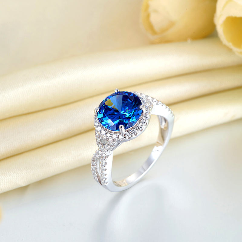 3 Carat Navy Blue Stone 925 Sterling Silver Wedding Engagement Luxury Ring