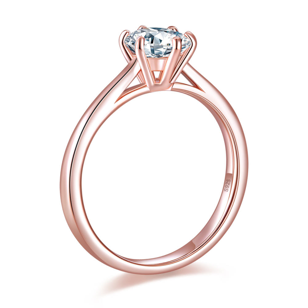 1 Carat 6 Claws Wedding Engagement Ring Solitaire Solid 925 Sterling Silver Rose Gold Plated Ring