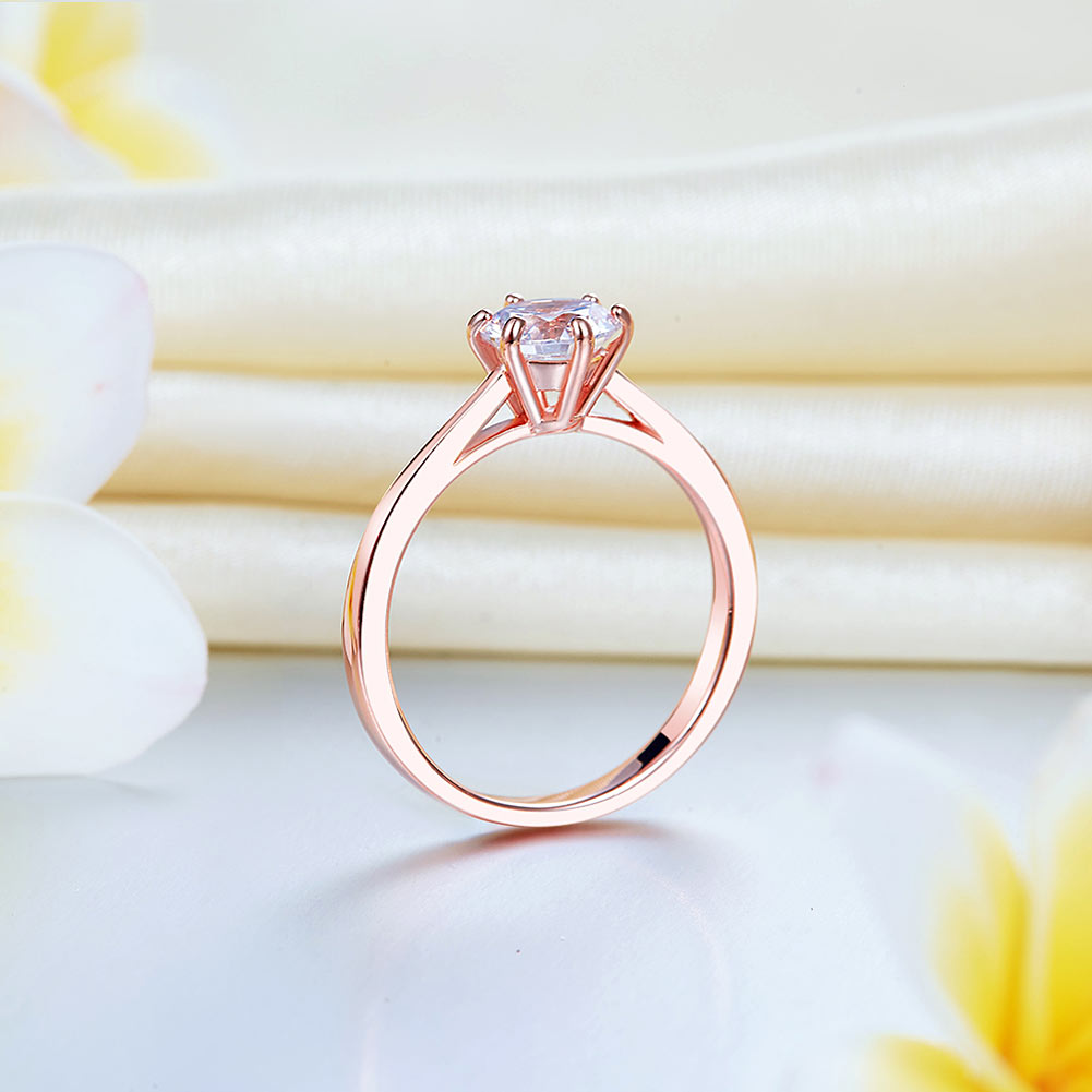 1 Carat 6 Claws Wedding Engagement Ring Solitaire Solid 925 Sterling Silver Rose Gold Plated Ring