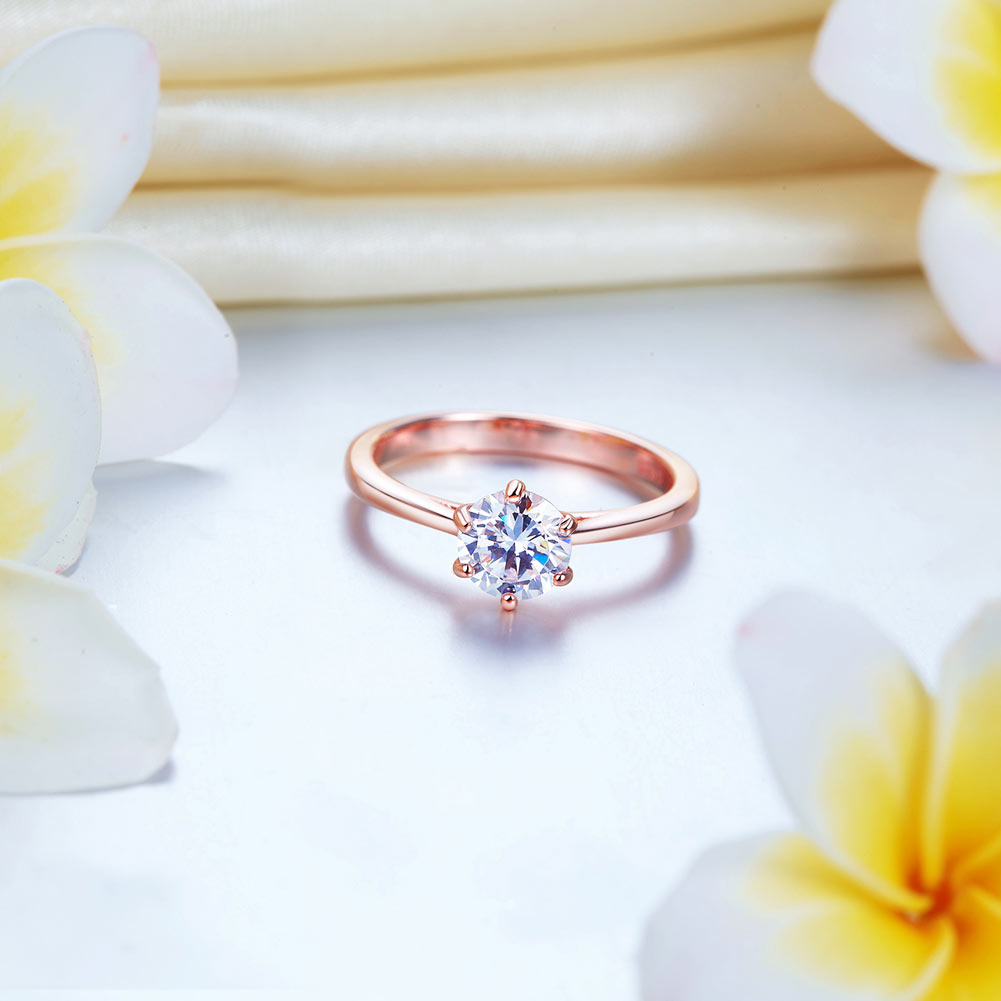 1 Carat 6 Claws Wedding Engagement Ring Solitaire Solid 925 Sterling Silver Rose Gold Plated Ring