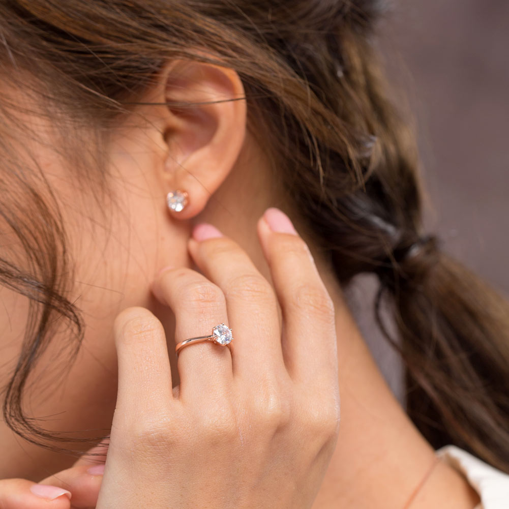 1 Carat 6 Claws Wedding Engagement Ring Solitaire Solid 925 Sterling Silver Rose Gold Plated Ring