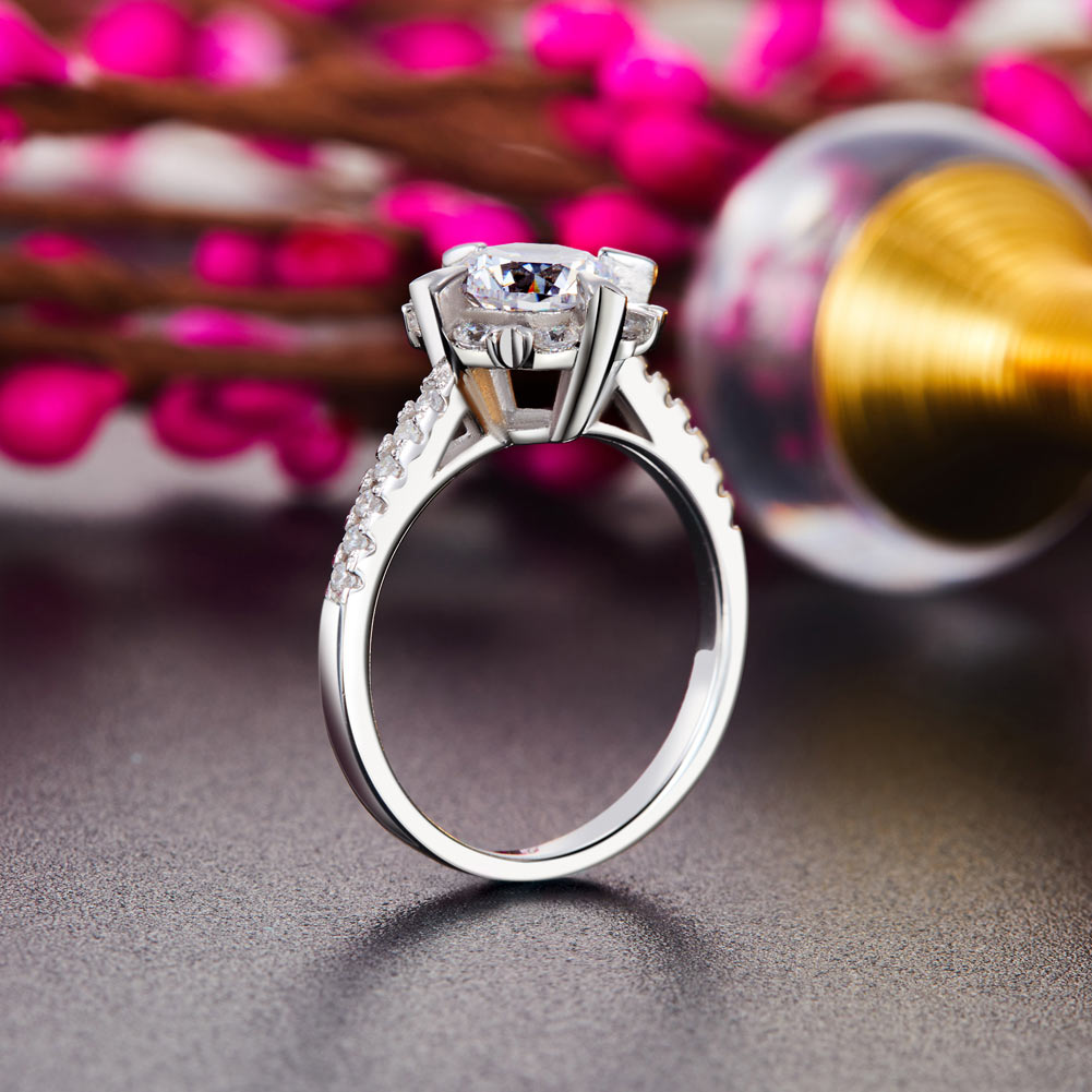 Flower Wedding Ring Solid 925 Sterling Silver Created Diamond