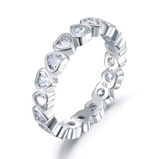 Eternity Wedding Band Heart Solid 925 Sterling Silver Stacking Ring