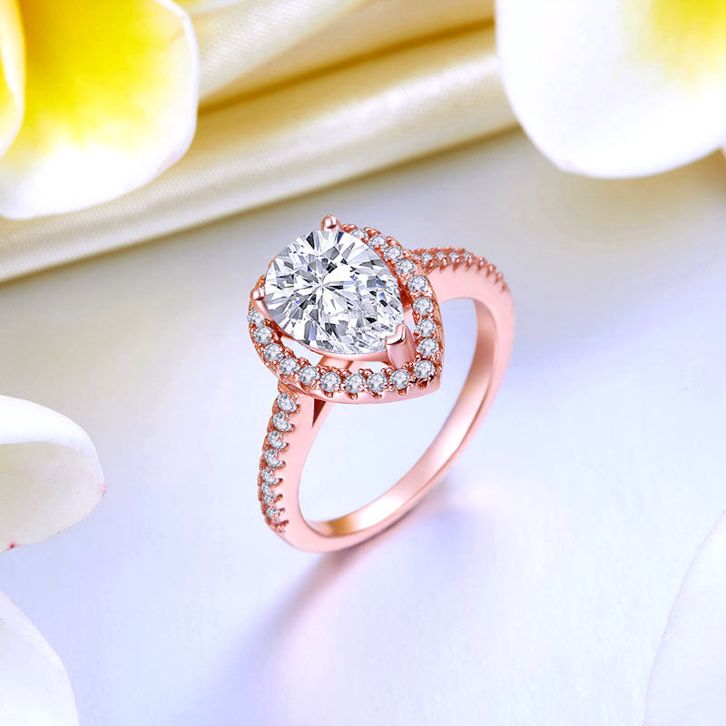2 Ct Pear Cut Sterling 925 Silver Rose Gold Plated Ring Wedding Promise Engagement Ring