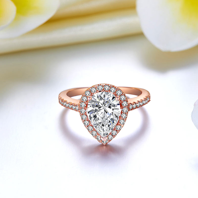 2 Ct Pear Cut Sterling 925 Silver Rose Gold Plated Ring Wedding Promise Engagement Ring