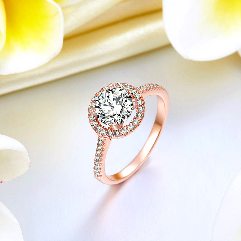 925 Sterling Silver Wedding Engagement Rose Gold Plated Ring Created Diamond