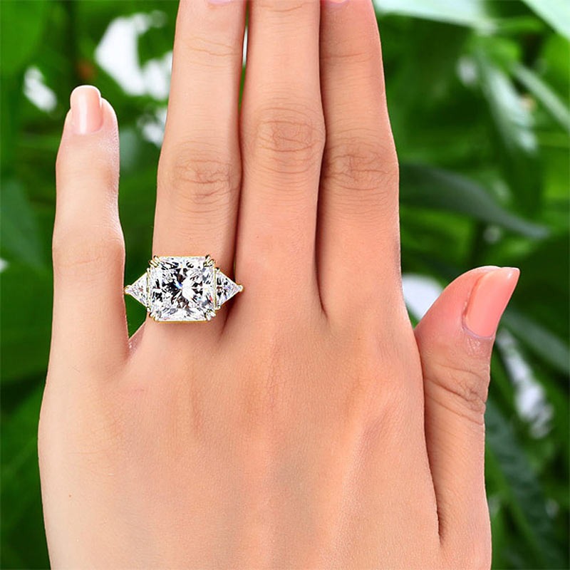 Solid 925 Sterling Silver Three-Stone Luxury Ring Anniversary 8 Carat Created Diamond Ring