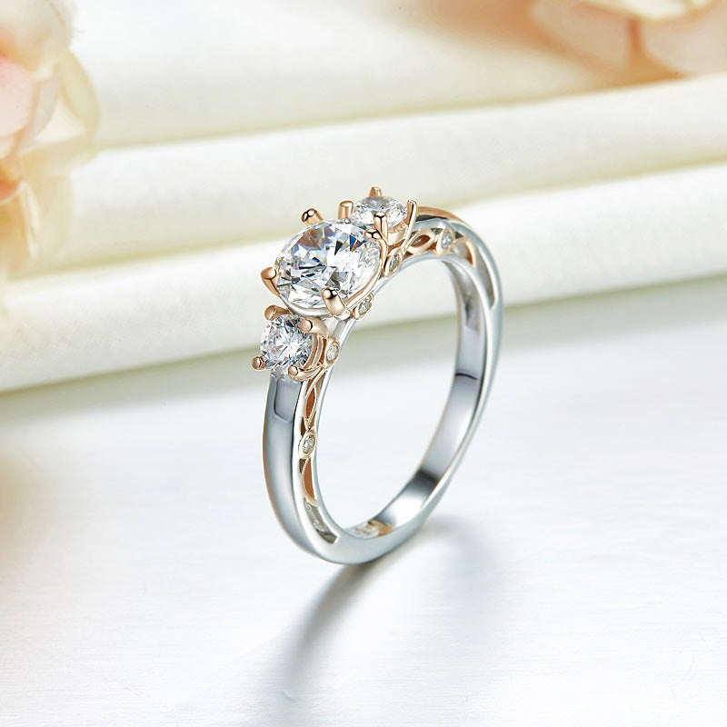 Solid 925 Sterling Silver Wedding Vintage Style Ring 1 Ct Two Tone