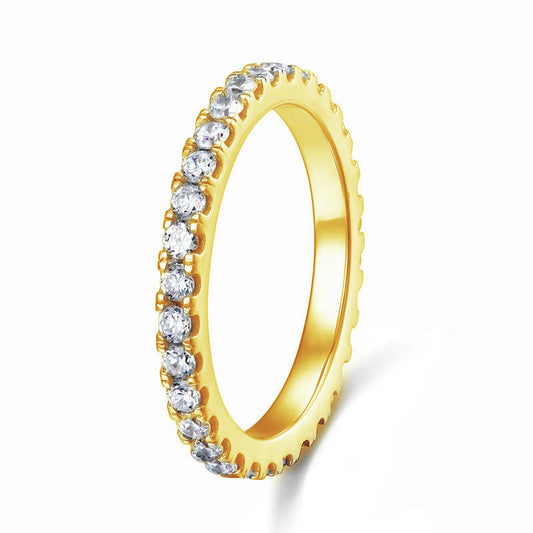 Eternity Ring Created Diamond Solid Sterling 925 Silver Yellow Gold Plated Ring