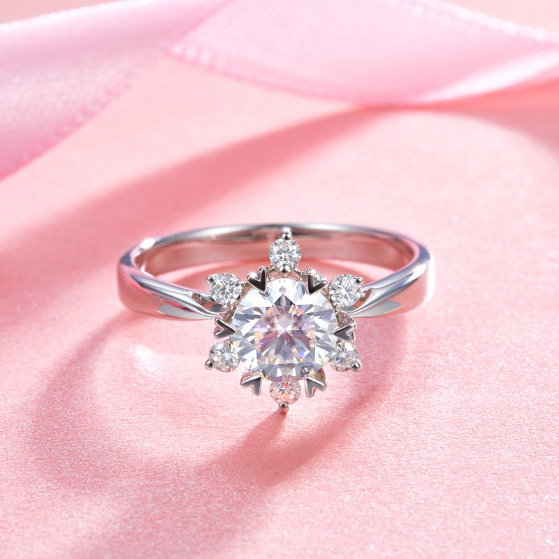 1 Carat Moissanite Diamond Flower Engagement 925 Sterling Silver Ring