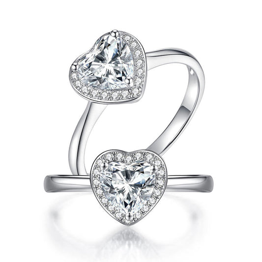 Heart Halo 1 Carat Moissanite Diamond Ring Engagement 925 Sterling Silver