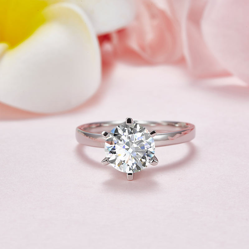 2 Carat Moissanite Diamond (8 mm) 6 Claws Engagement Ring 925 Sterling Silver