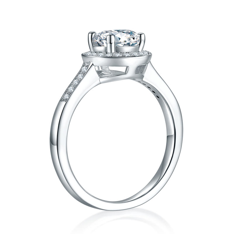 1 Carat Moissanite Diamond Ring Halo Engagement 925 Sterling Silver