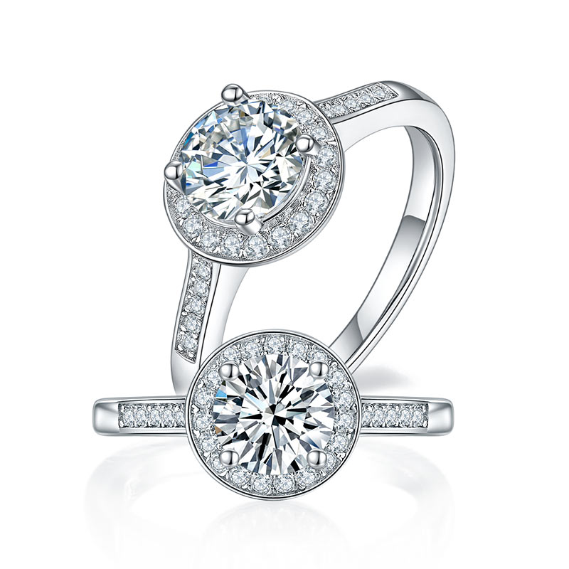 1 Carat Moissanite Diamond Ring Halo Engagement 925 Sterling Silver