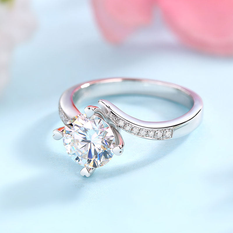 1.5 Carat Moissanite Diamond Ring Heart Shape Prong 925 Sterling Silver