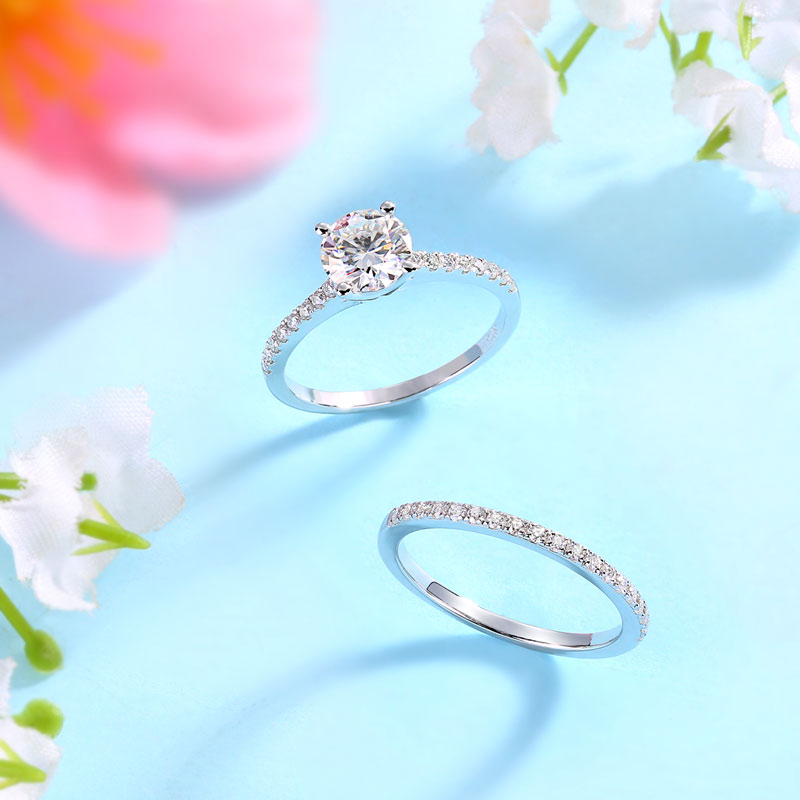 1 Carat Moissanite Diamond Ring Set (1 pcs / 2 pcs) 925 Sterling Silver